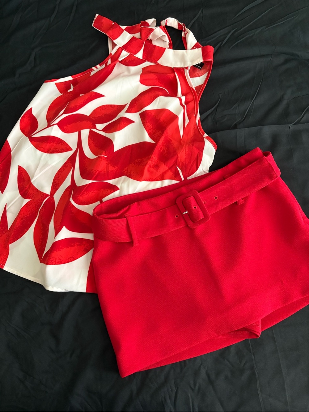 Red and White Printed Halter Blouse